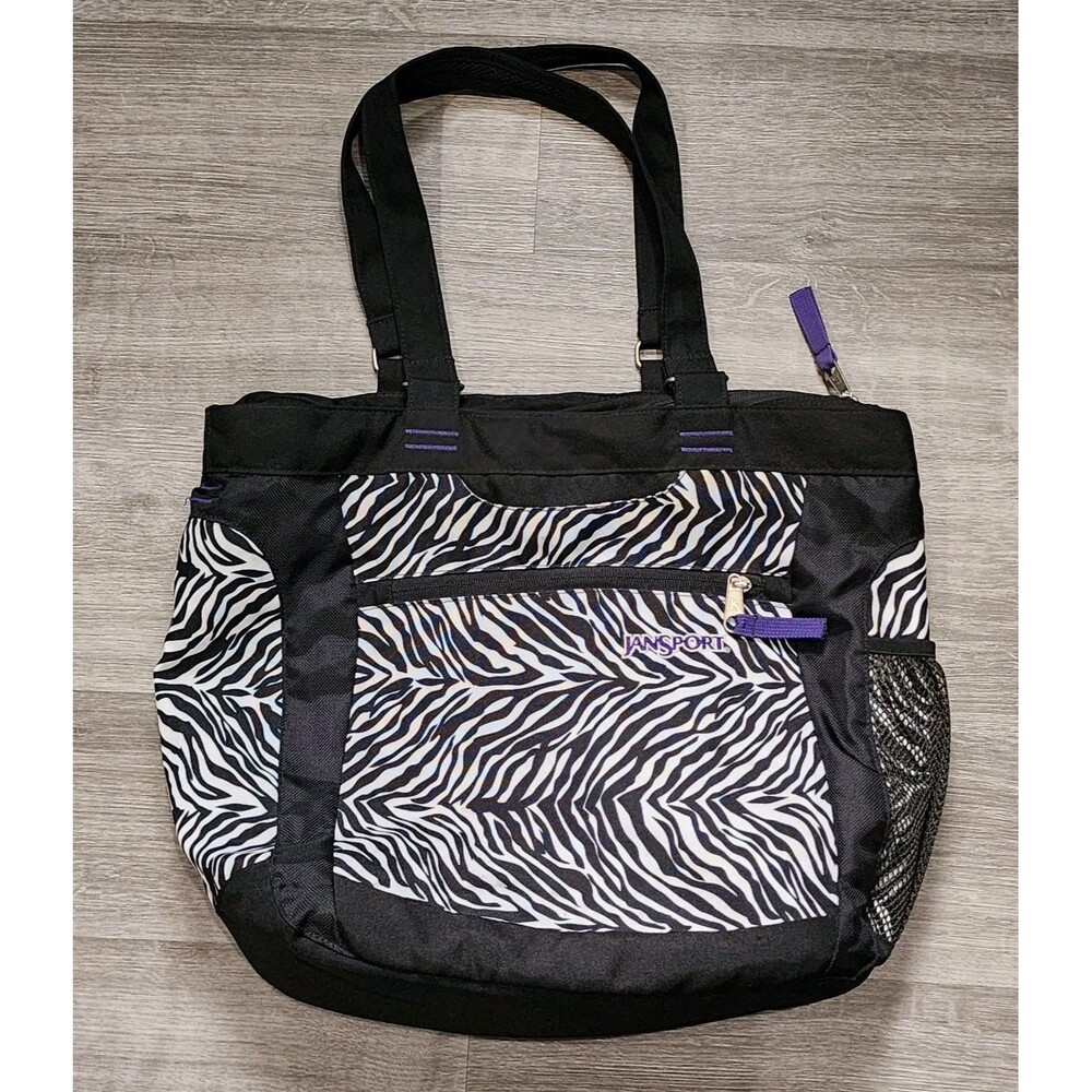 JanSport Laptop Sleeve Messenger Tote Bag Zebra Striped Black & White